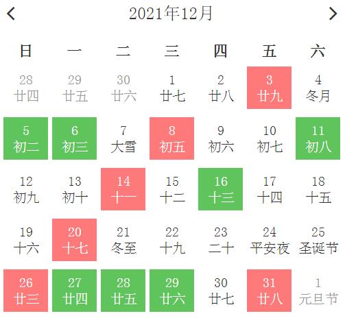 2021年12月宜开工的黄道吉日查询