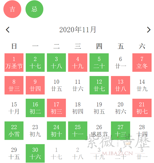 黄历上的宜忌来选择吉日,择吉日办事是希望自己能办事顺利,那2020年11