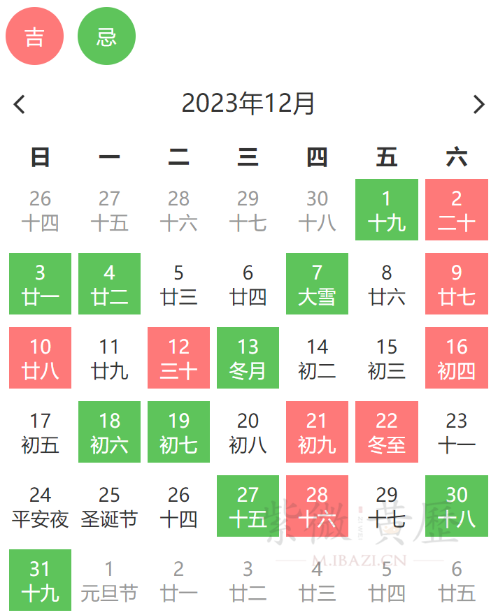 2023年12月出行黄道吉日