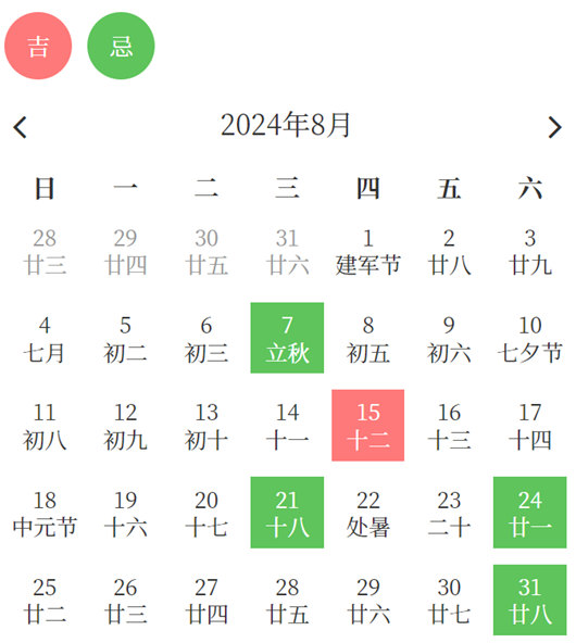 2024年8月装修开工吉日查询