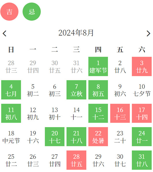 2024年8月动土黄道吉日