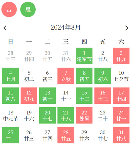 2024年8月出行黄道吉日