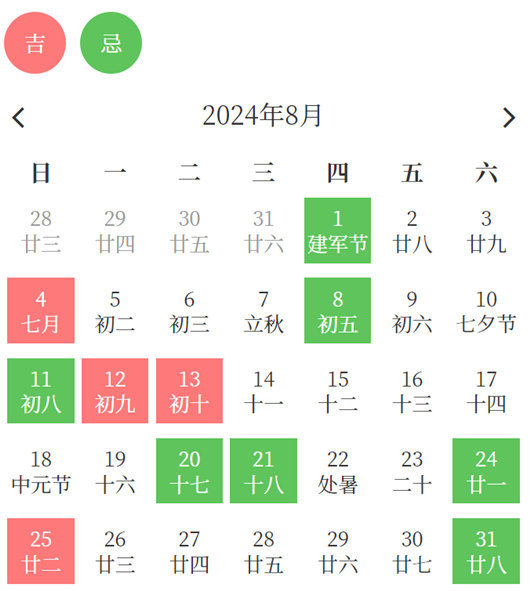 2024年8月理发黄道吉日查询