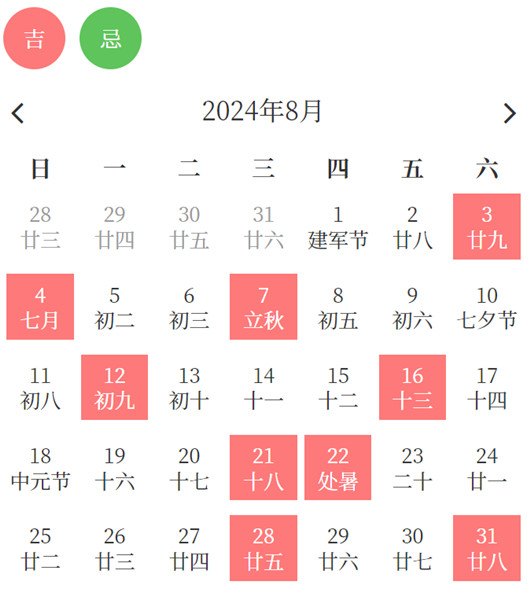 2024年8月乔迁新居黄道吉日