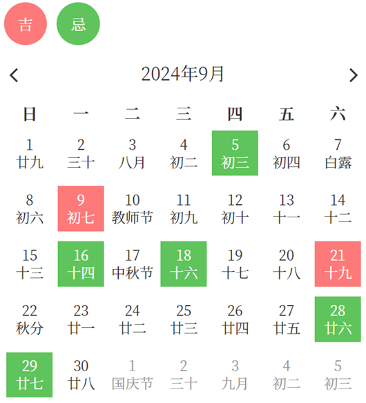 2024年9月装修开工吉日查询