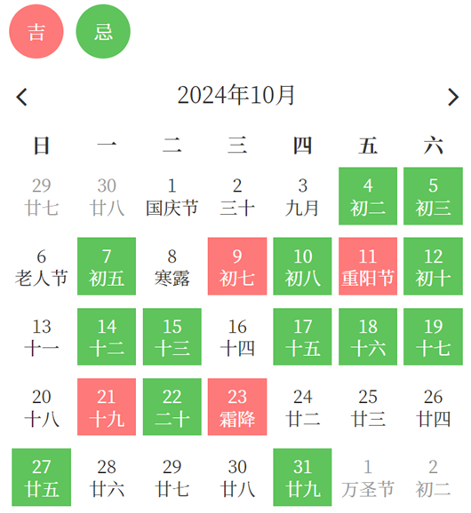 2024年10月动土吉日