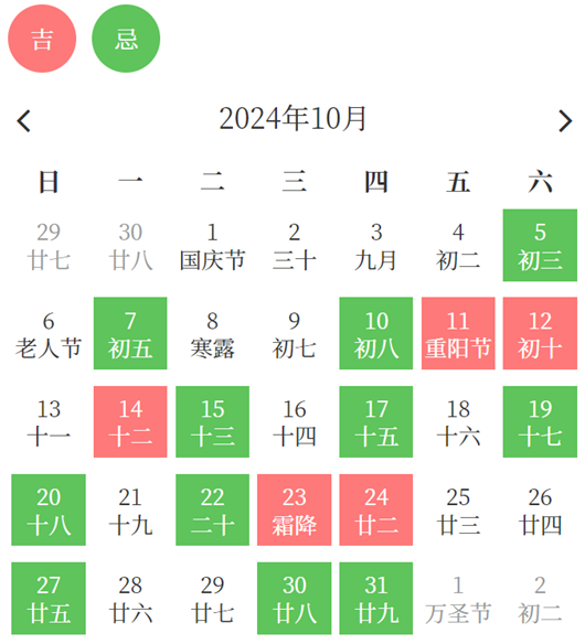 2024年10月理发吉日一览表