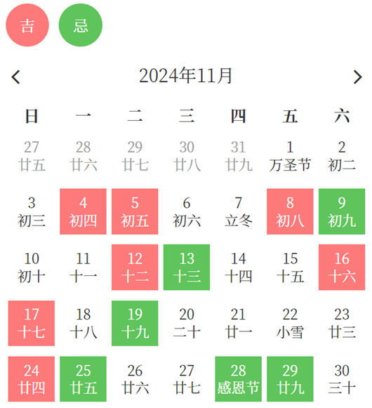 2024年11月理发吉日