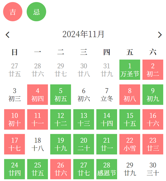 2024年11月出行最佳日子