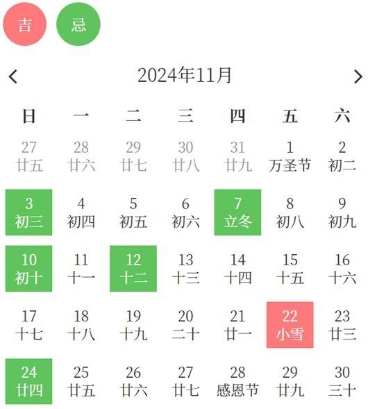 2024年11月装修黄道吉日