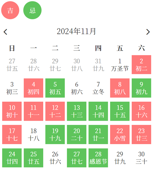 2024年11月乔迁新居黄道吉日